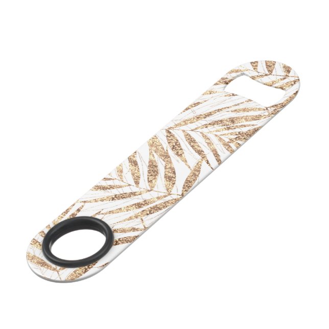 Abrebotellas De Bar Elegantes hojas de oro tropical (Ángulo frontal)