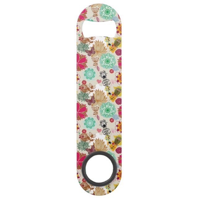 Abrebotellas De Bar Estampado de flores en estilo retro (Anverso)