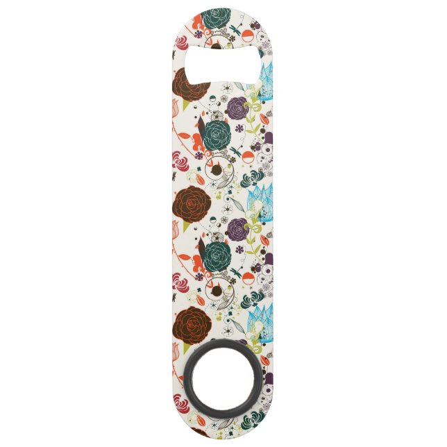 Abrebotellas De Bar Estampado de flores retro 2 (Anverso)