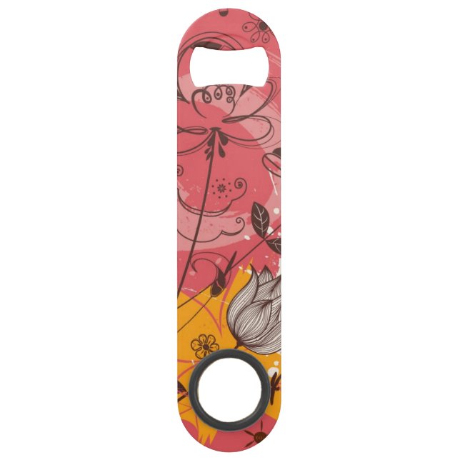 Abrebotellas De Bar Estampado de flores retro 3 (Anverso)