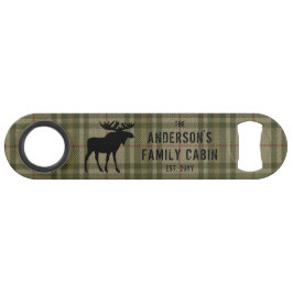Abrebotellas De Bar Familia Cabina Moose Pine Trees Sage Green Plaid