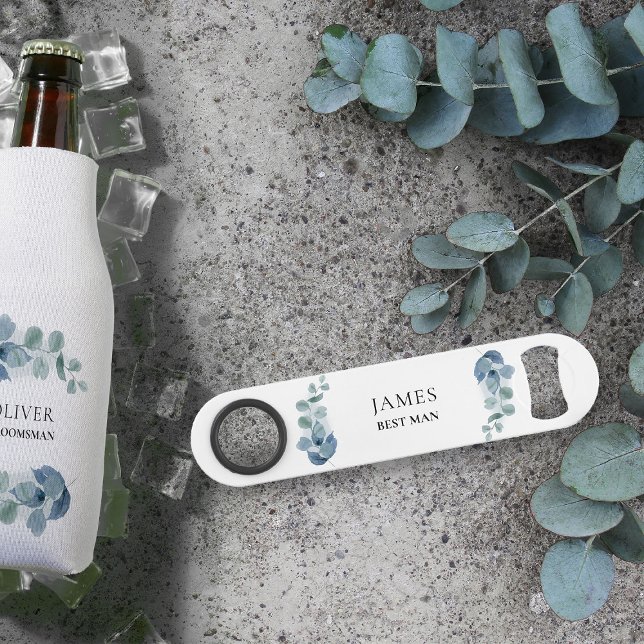 Abrebotellas De Bar Fiesta de bodas Eucalyptus Greenery Personalizada (Personalized bar key for best man or any member of your wedding party)