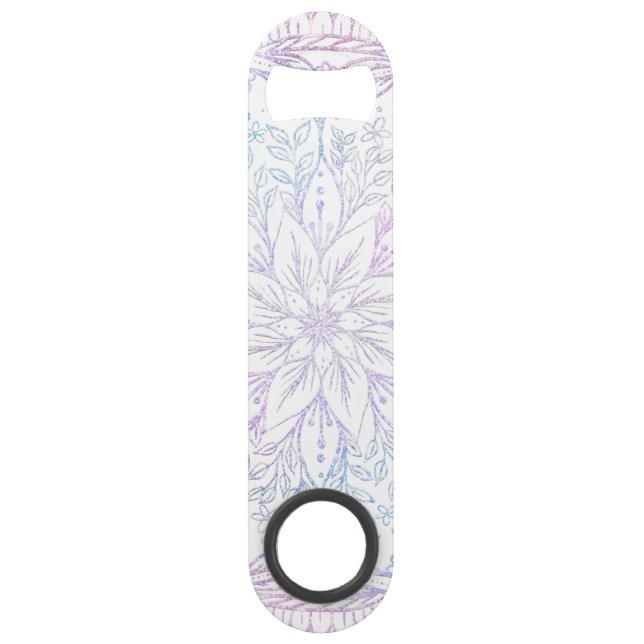 Abrebotellas De Bar Flor de Mandala azul rosa mágico (Anverso)