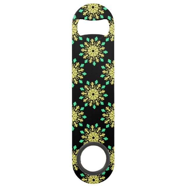 Abrebotellas De Bar Flor de neón amarillo y verde (Anverso)