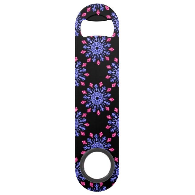 Abrebotellas De Bar Flor de neón azul y rojo (Anverso)