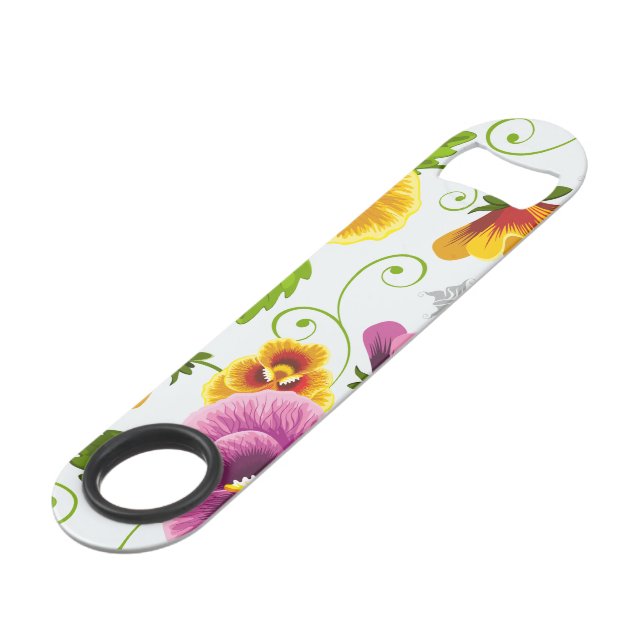 Abrebotellas De Bar Flores de pansy vívidas (Ángulo frontal)