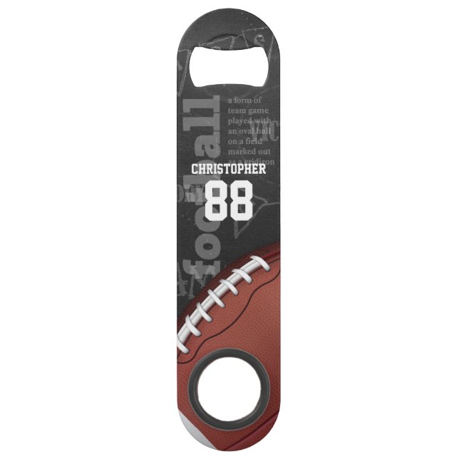 Abrebotellas De Bar Fútbol americano personalizado de la pizarra (Anverso)