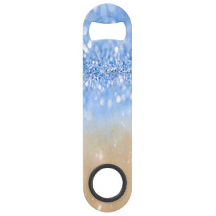 Abrebotellas De Bar Glitzy Trendy Sparkle Blue y Gold Girly Purpurina.
