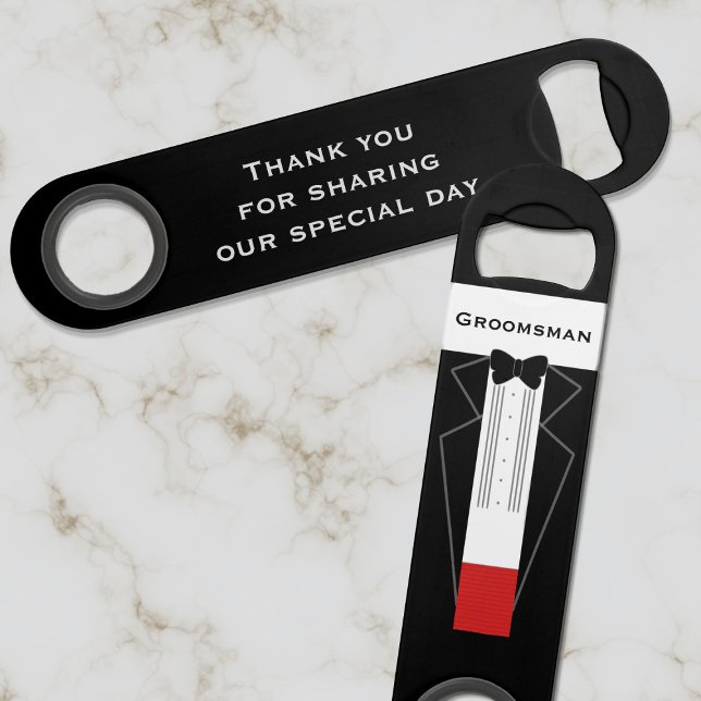 Abrebotellas De Bar Groomsmen Gracias Tuxedo Boda Bottle Opener (A Tuxedo Wedding Bottle Opener for your Groomsman)