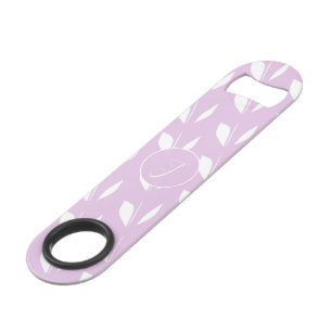 Abrebotellas De Bar hojas de silueta blanca inicial personalizado púrp