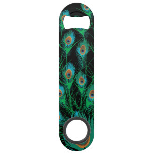 Abrebotellas De Bar Ilustracion con las plumas del pavo real en negro