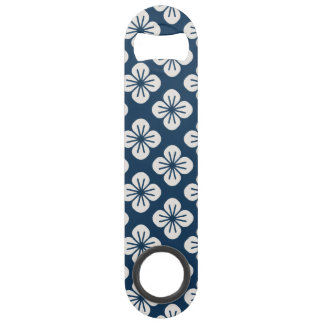 Abrebotellas De Bar Japanese Navy Blue Ivory Floral Geometric Pattern