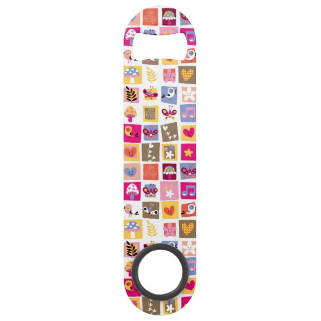 Abrebotellas De Bar las flores lindas, pájaros, corazones ajustan el (Anverso)