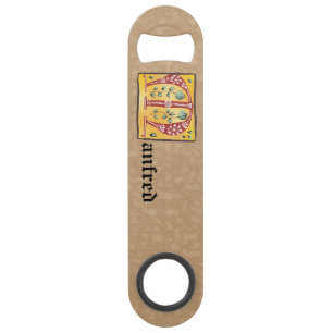 Abrebotellas De Bar Letra medieval floral iluminada M Monograma