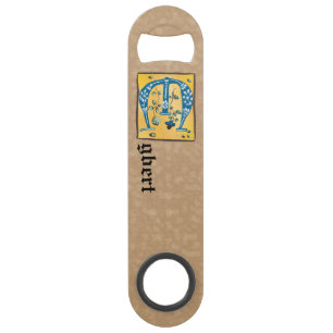 Abrebotellas De Bar Letra medieval floral iluminada monograma E