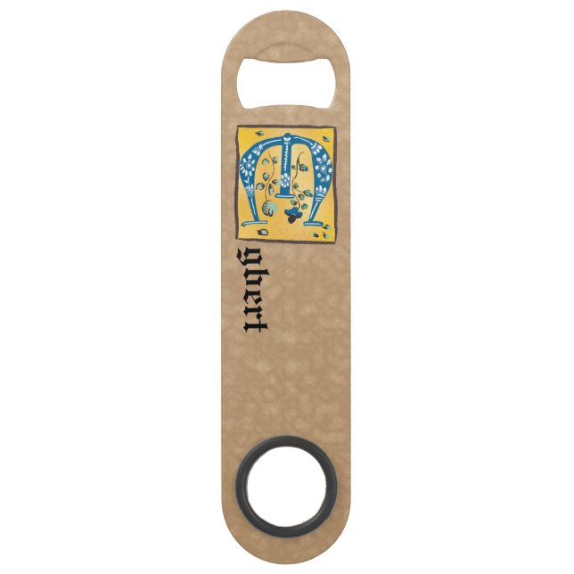 Abrebotellas De Bar Letra medieval floral iluminada monograma E (Anverso)