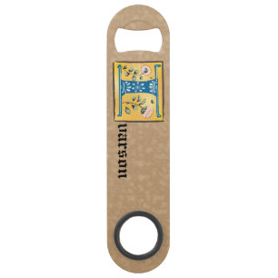 Abrebotellas De Bar Letra medieval floral iluminada monograma I