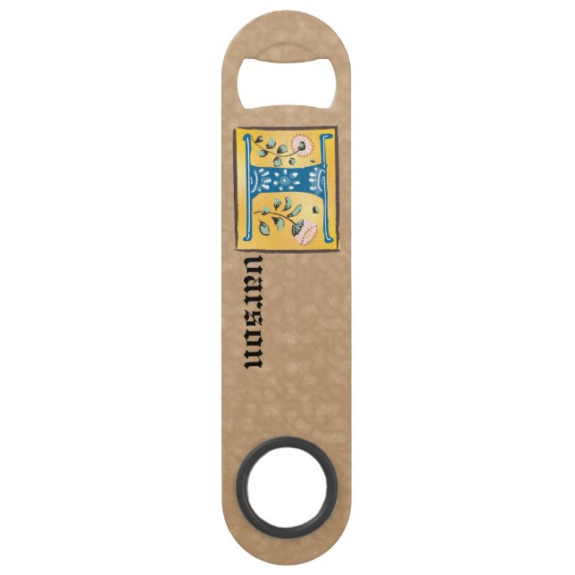 Abrebotellas De Bar Letra medieval floral iluminada monograma I (Anverso)