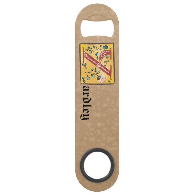 Abrebotellas De Bar Letra medieval floral iluminada y monograma (Anverso)