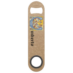 Abrebotellas De Bar Letra rectangular azul y roja marfil iluminada U