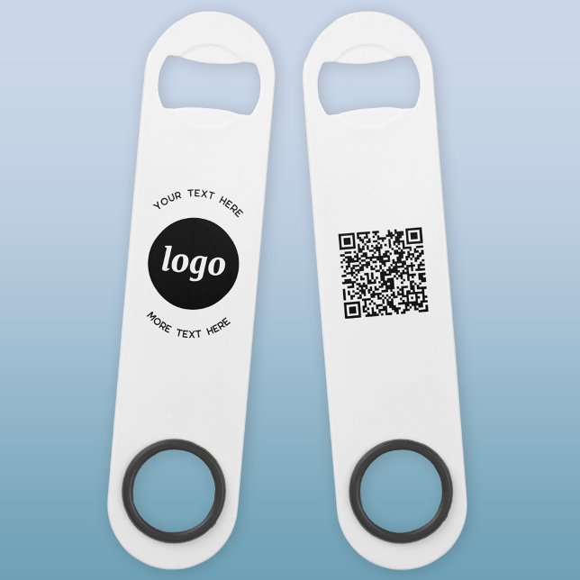 Abrebotellas De Bar Logotipo simple con texto QR Code Business (Logo with custom text and QR code business promotional bottle opener bar key)