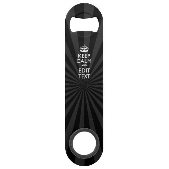 Abrebotellas De Bar MANTENER CALMA y su texto sobre Sunburst (Anverso)