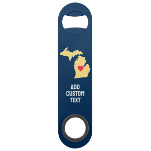 Abrebotellas De Bar Mapa de Michigan con corazón de amor personalizado