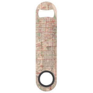Abrebotellas De Bar Mapa viejo del vintage de Chicago - 1893