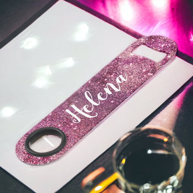 Abrebotellas De Bar Moda giratoria purpurina nebulosa morada destellos (Chic girly purple nebula glitter sparkles monogram bar key)