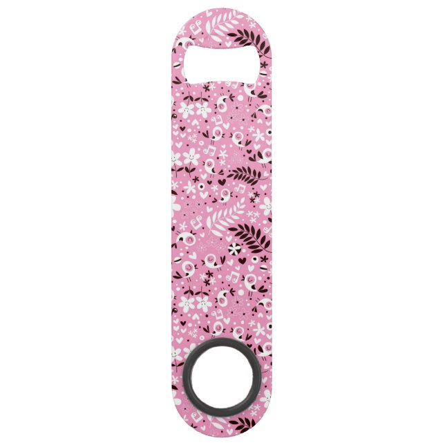 Abrebotellas De Bar modelo rosado lindo de los pájaros y de las flores (Anverso)