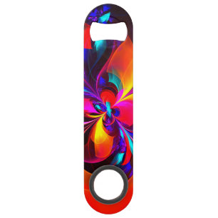 Abrebotellas De Bar Modern Floral Resumen Arte Patrón Azul Rojo #07