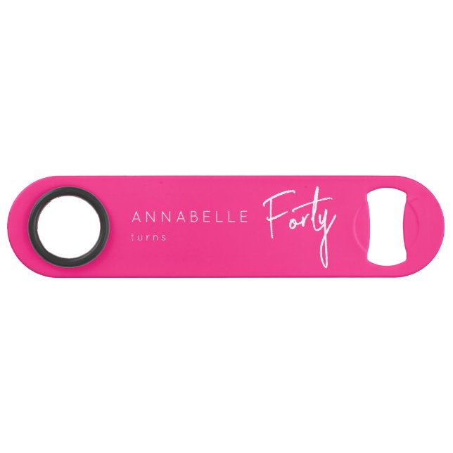 Abrebotellas De Bar Modern Pink 40.ª fiesta de 40 años (Reverso Horizontal)