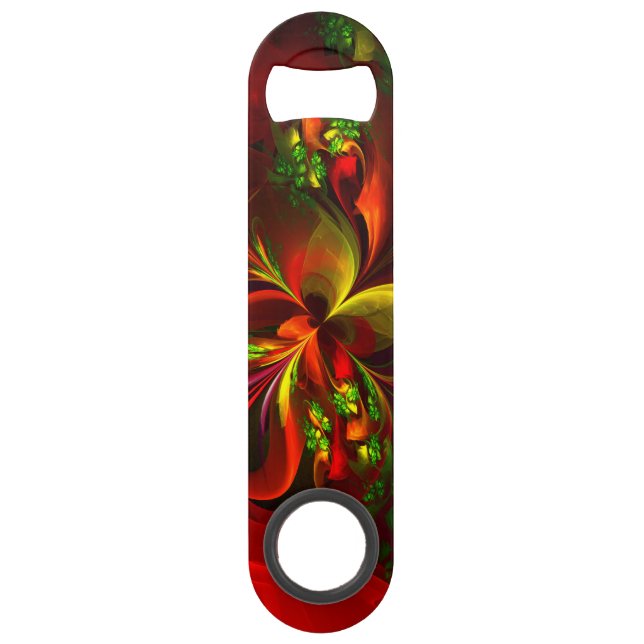 Abrebotellas De Bar Modern Red Green Floral Abstract Art Pattern #05 (Anverso)