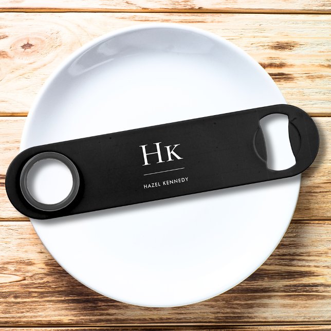 Abrebotellas De Bar Monograma clásico simple moderno negro monogramado (Subido por el creador)