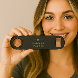 Abrebotellas De Bar Monograma dorado negro | Elegante Minimalista mode