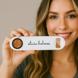 Abrebotellas De Bar Monograma elegante | Guión blanco Minimalista mode