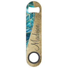 Abrebotellas De Bar Monograma geométrico del oro del negro de la ágata