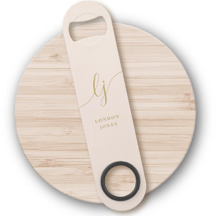 Abrebotellas De Bar Monograma Neutral Moderno Estilo Rubor Gold Script