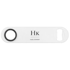 Abrebotellas De Bar Monograma simple moderno elegante blanco monograma