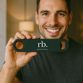 Abrebotellas De Bar Monograma Verde Oscuro Estilo Minimalista moderno