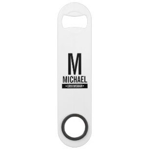 Abrebotellas De Bar Monograma y nombre personalizados del padrino de b
