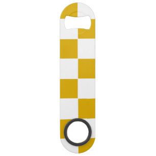Abrebotellas De Bar Mostaza amarilla y blanca a cuadros
