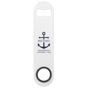 Abrebotellas De Bar Nautical Navy Blue Anchor Personalizado Groomsmen