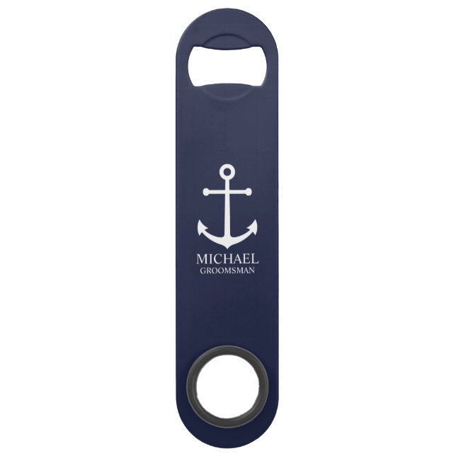 Abrebotellas De Bar Nautical Navy Blue Anchor Personalized Groomsmen (Anverso)