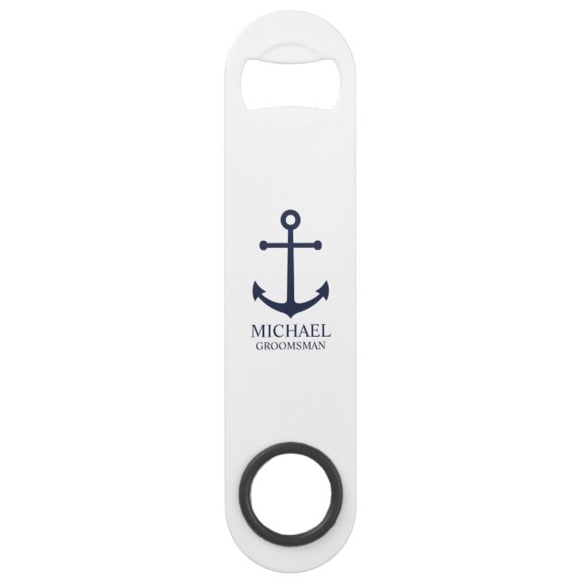 Abrebotellas De Bar Nautical Navy Blue Anchor Personalized Groomsmen (Anverso)