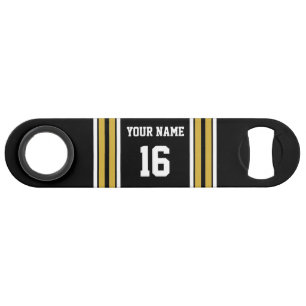 Abrebotellas De Bar Negro con Gold White Stripes Team Jersey