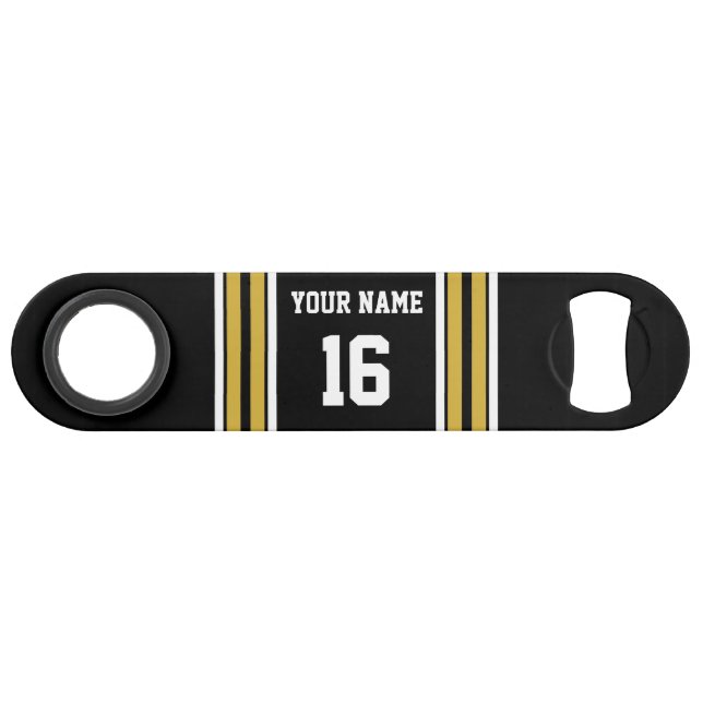 Abrebotellas De Bar Negro con Gold White Stripes Team Jersey (Anverso (Horizontal))