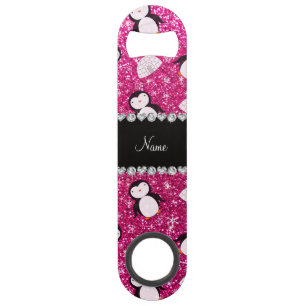 Abrebotellas De Bar Nombre personalizado purpurina rosa caliente pingü