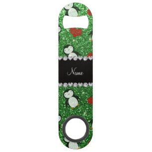 Abrebotellas De Bar Nombre personalizado purpurina verde pingüinos cor