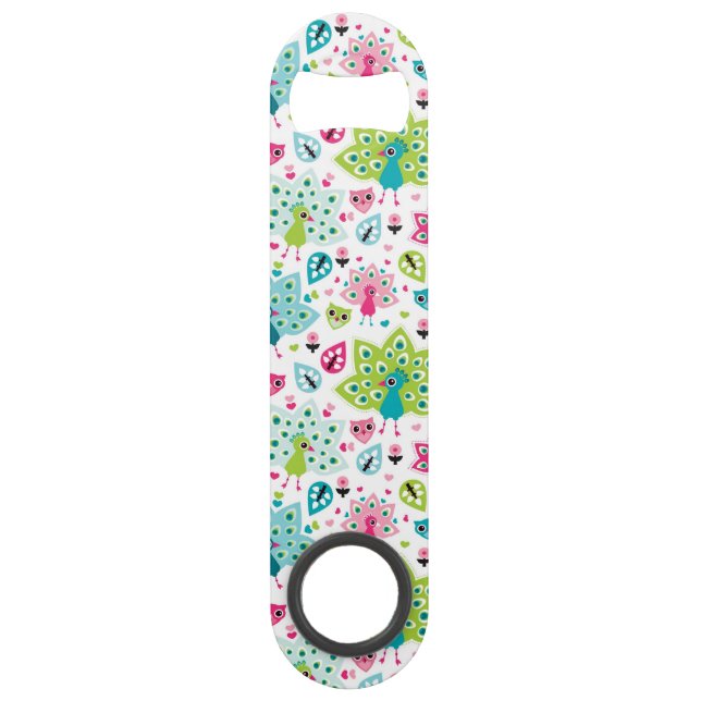 Abrebotellas De Bar pájaro y búho del pavo real (Anverso)